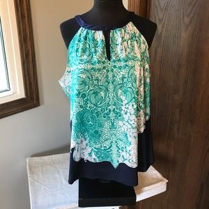 Navy, green and white tank